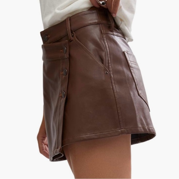 ❤️ Free People Chocolate Faux Leather Wrap Skirt 26 - Picture 3 of 6